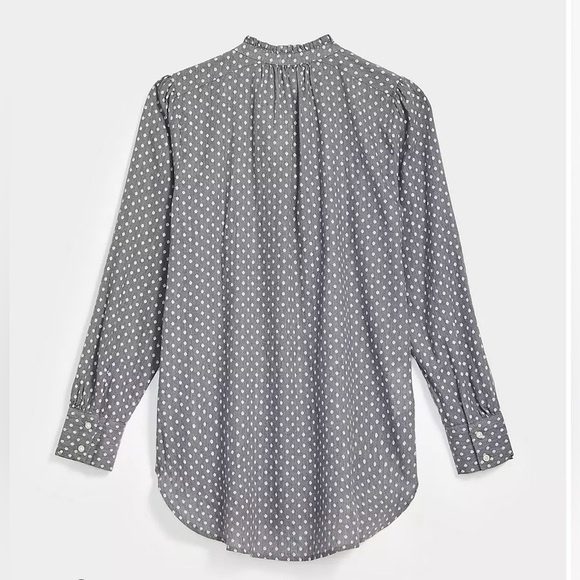 NWT LOFT Petite Small Dotted Ruffle Collar Long Sleeve Button Down Blouse, gray - Picture 2 of 14
